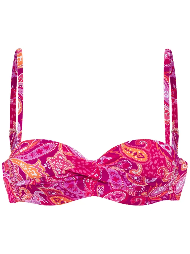 Bandeaubikinitop met beugel paisleyprint roze pink bedrukt