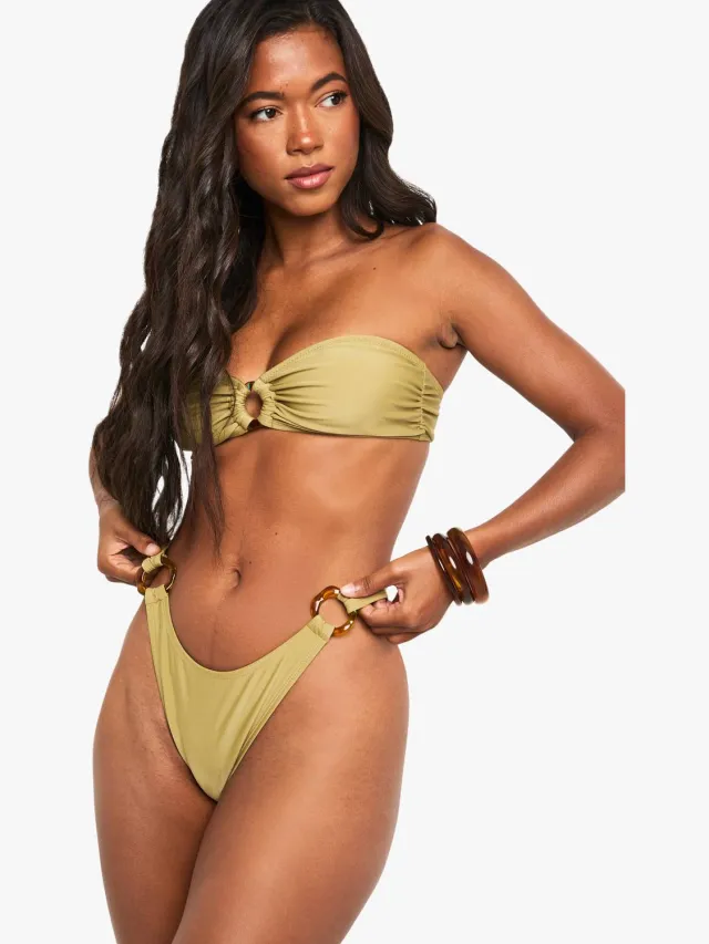 boohoo Dames Resin Hardwear Bandeau Bikini Top olijf, foto 3