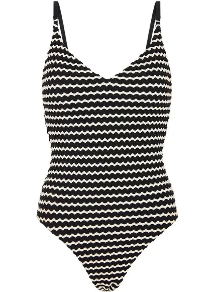 Seafolly Mesh Effect V Neck badpak zwart Grijs/Zwart