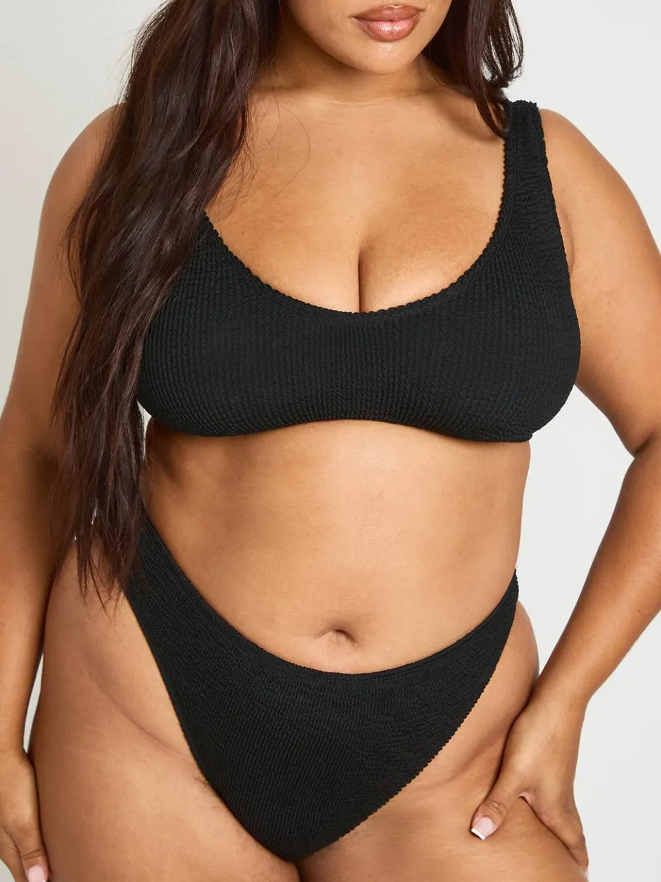 boohoo Dames Premium Hoge Taille Bikinibroekje Met Crinkle Textuur One Size Fits All zwart, foto 4