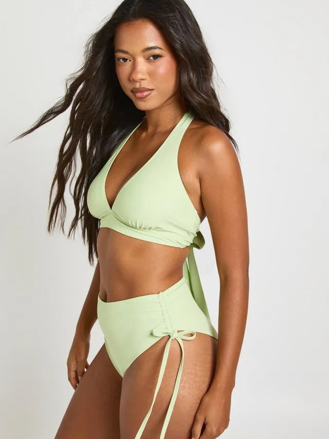 boohoo Dames Buikcontrolerende Geruched Hoge Taille Bikinibroekje pistache, foto 3