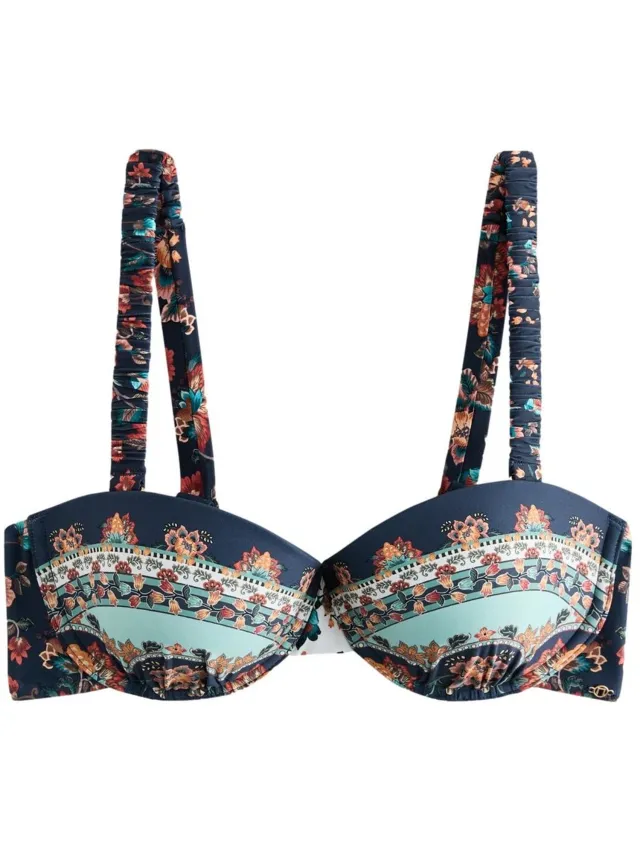 Next Dames - Balkonbandeau-bikinitop met beugels - Blauw Navy/Peach Floral