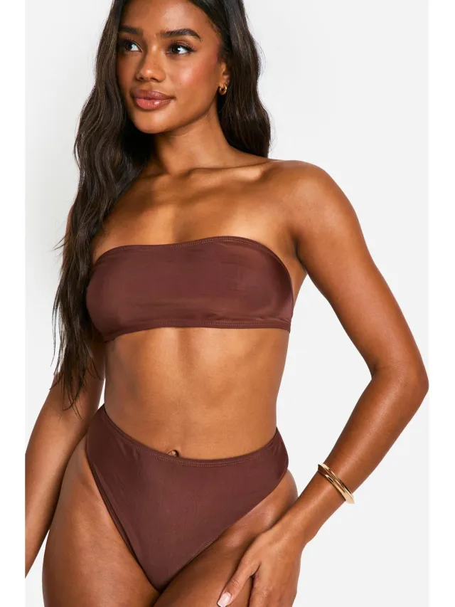 boohoo Dames Mix & Match Hoge Taille Bikini Slip Bruin