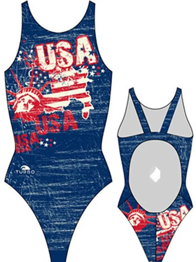 Turbo Usa Vintage Map 2013 Zwemkleding Blauw 7-8 Years Meisje Navy