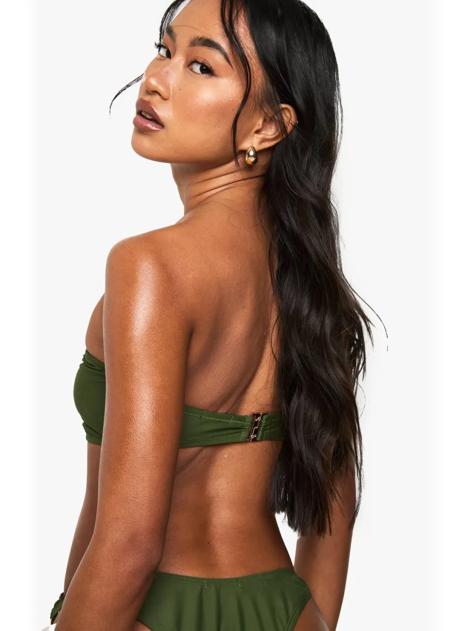 boohoo Dames Premium Swim Swirl Trim Bandeau Bikini Top kaki, foto 2