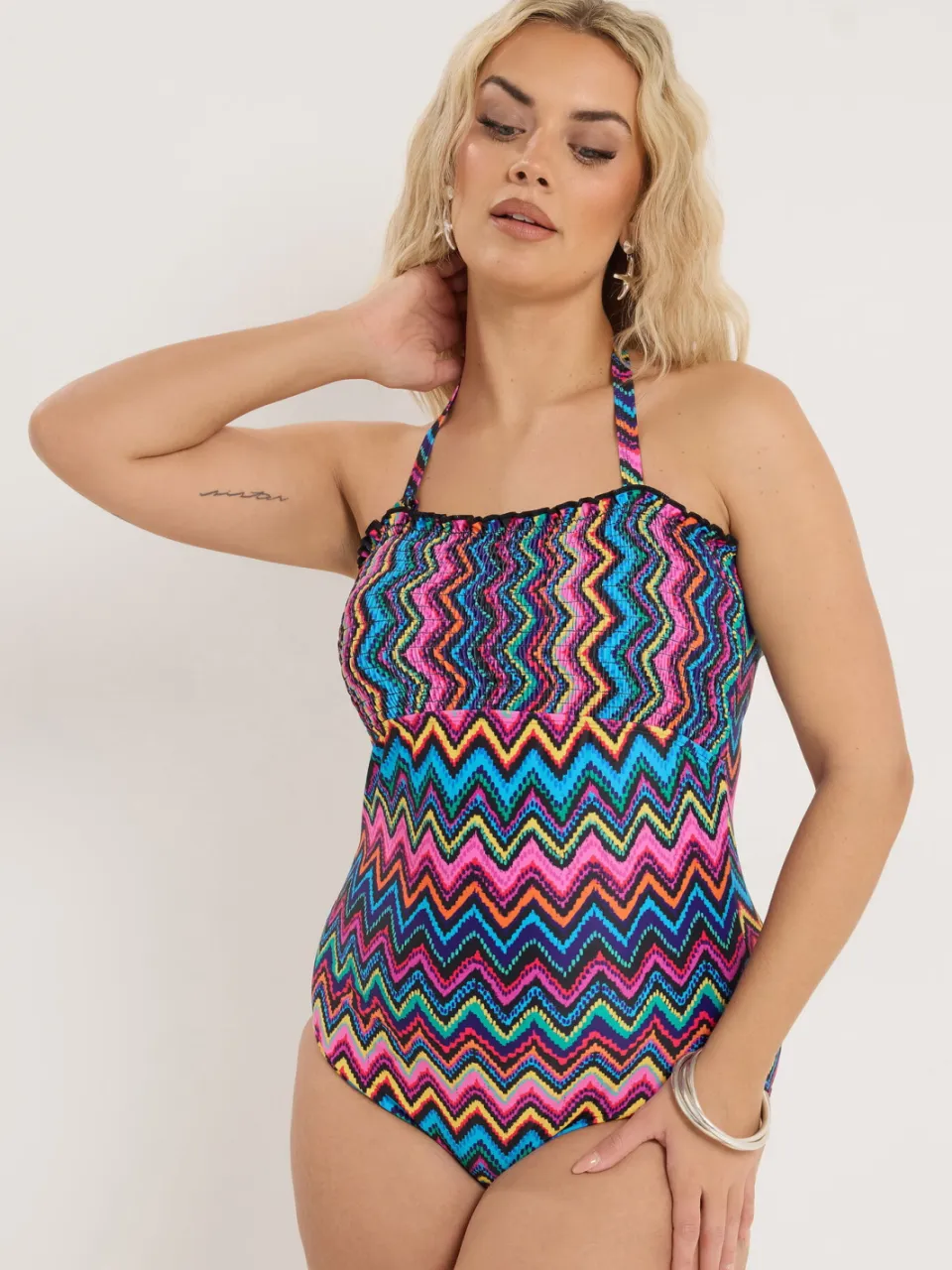 Yours Zwart Chevron Bandeau Zwempak Met Geplooide Bandeau, foto 3