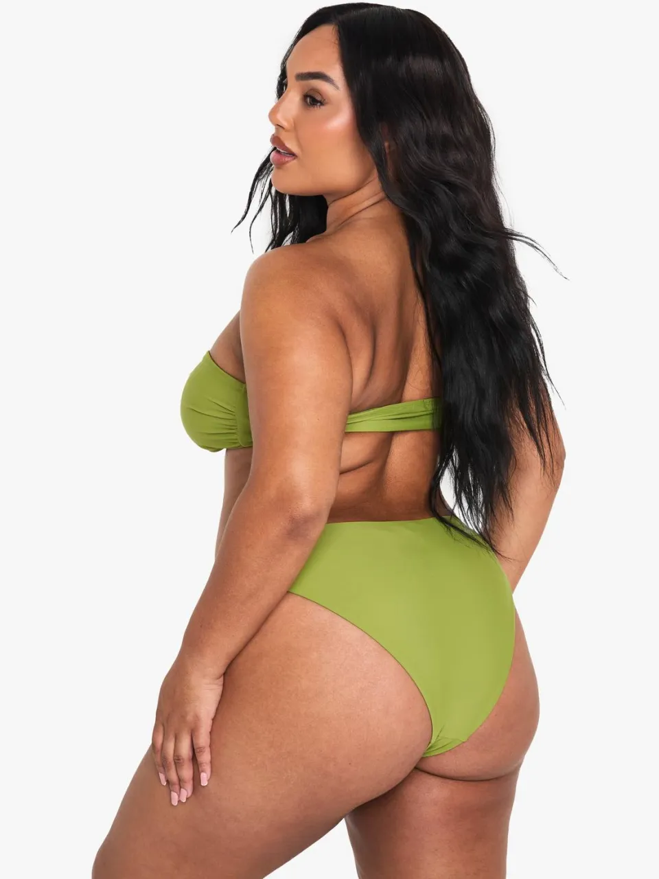 boohoo Dames Plus Bikini Top met Plus Knot Detail in Bandeau-stijl olijf, foto 3