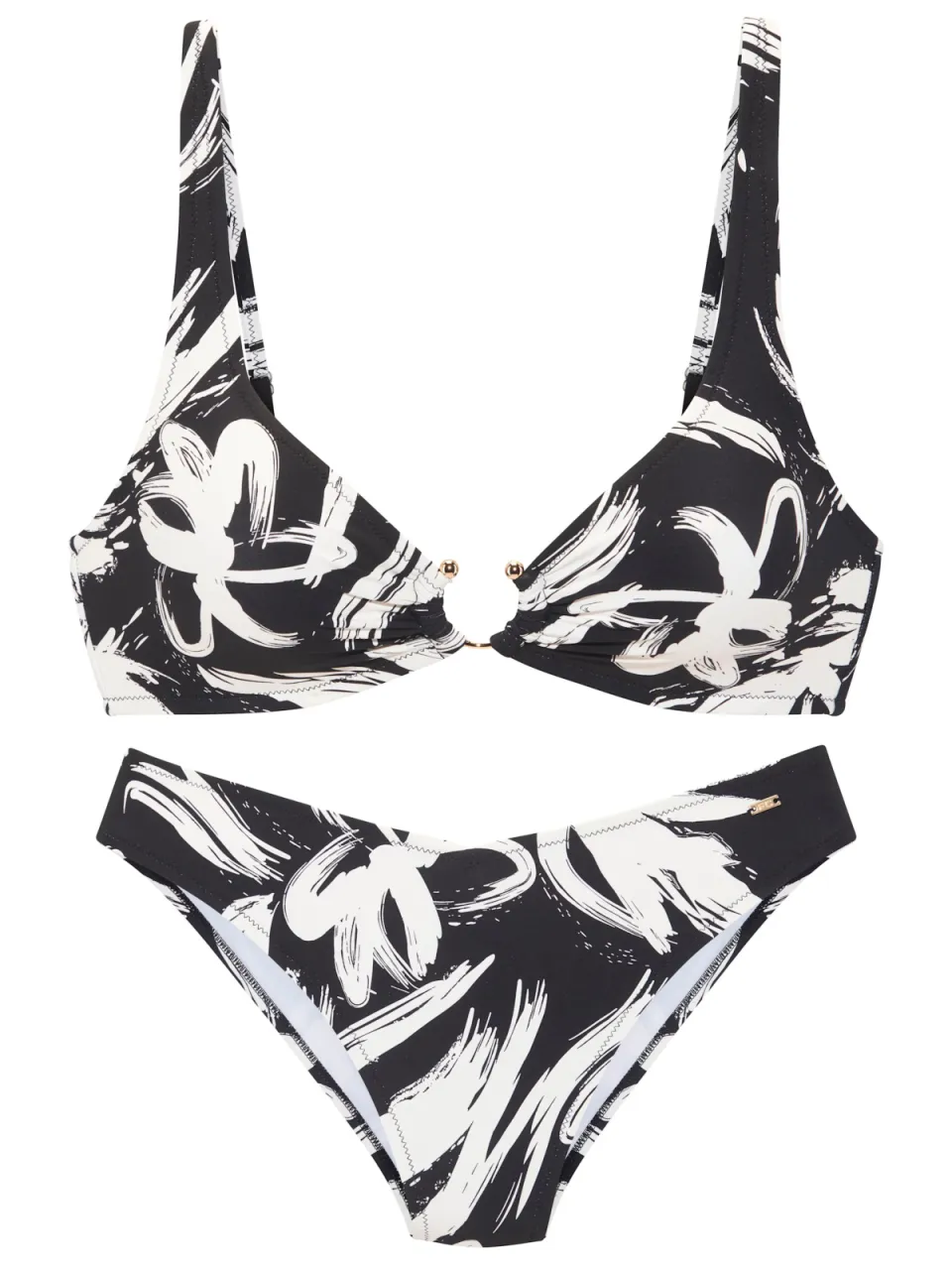 bustierbikini zwart met crème print, foto 2