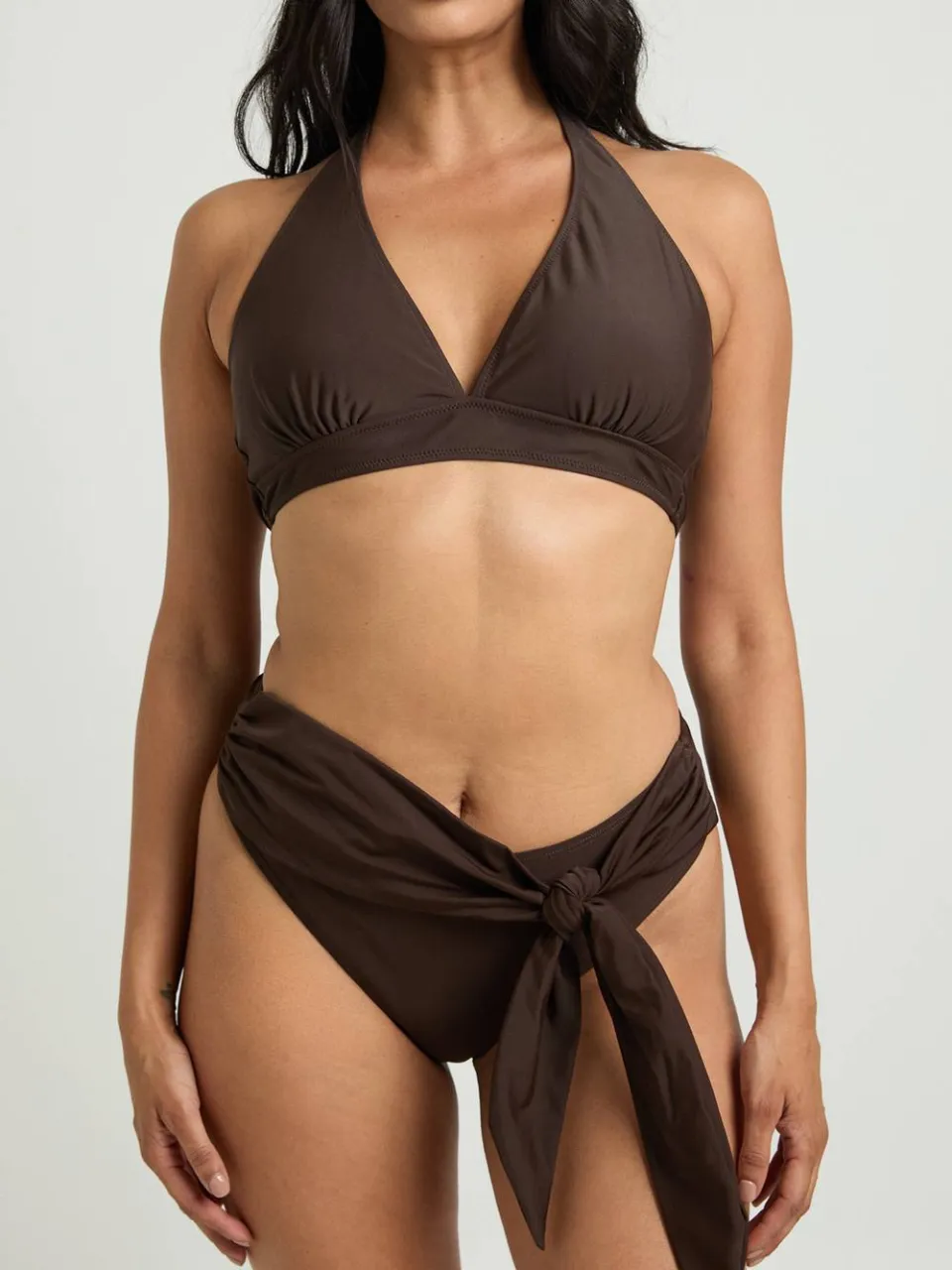 boohoo Dames Hoge Taille Bikinibroekje Met Buikcontrole En Wikkeldetail chocoladebruin, foto 4