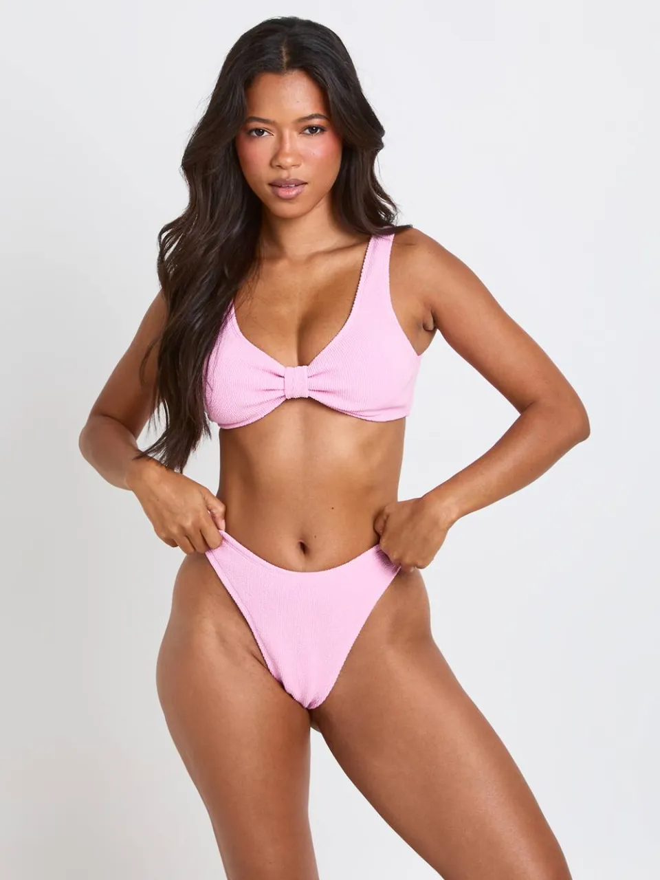 boohoo Dames Gestructureerd Hoog Uitgesneden Bikinislipje roze, foto 2