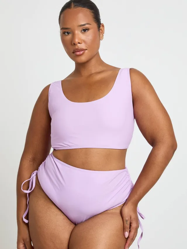 boohoo Dames Plus Buikcontrolerende Geplooid Hoge Taille Bikinibroekje Lila