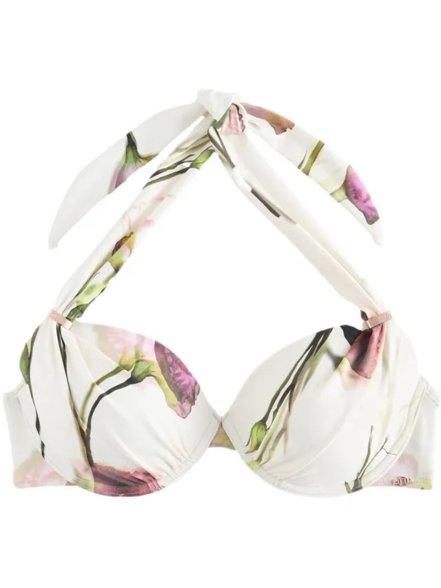 Next Dames - Vormgevende bikinihaltertop met vulling en beugels - Crème Cream/Purple Tulip Floral