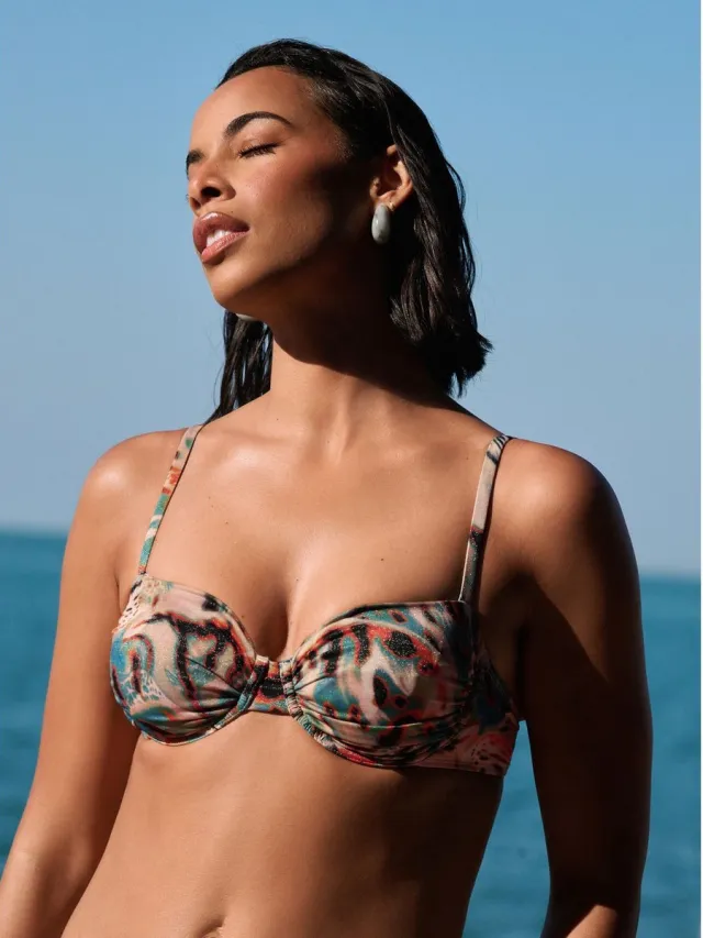 Next Dames - Bikinitop zonder vulling, met beugel - Blauw Teal/Pink Metallic Animal