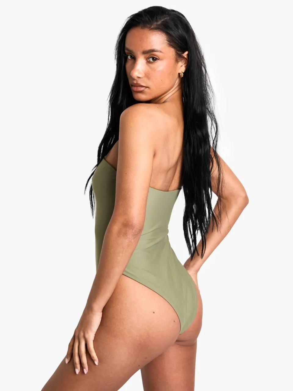 boohoo Dames Petite Zwemkleding Essentials Bandeau Badpak kaki, foto 2