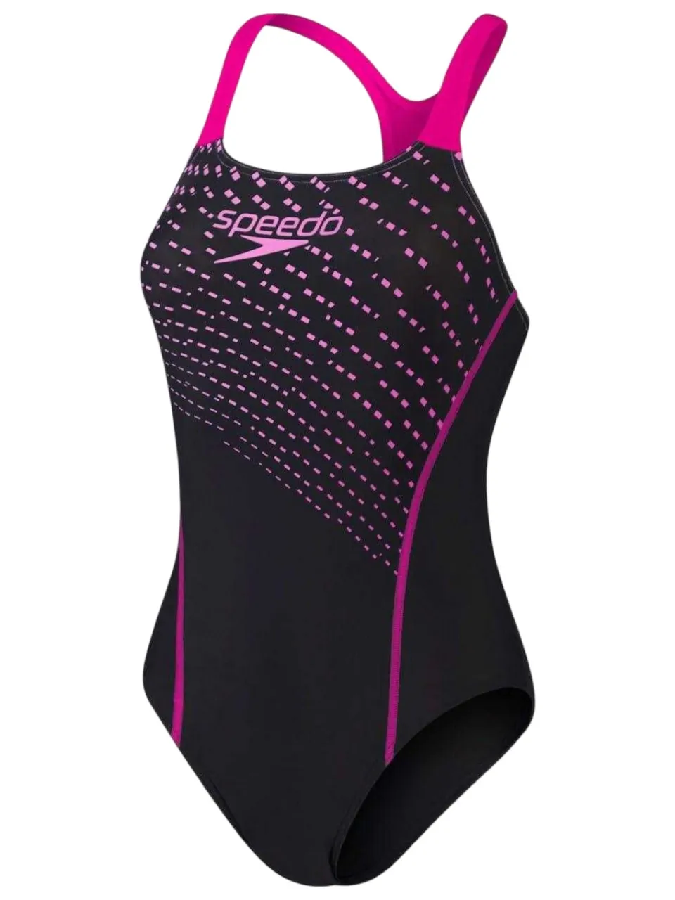 Speedo Eendelig zwempak voor dames in de Medley-stijl (Zwart/Diva Roze), foto 2