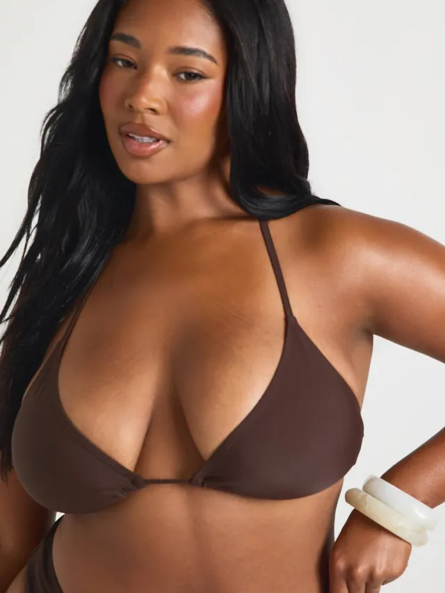 boohoo Dames Plus Essentials Driehoek Bikini Top chocoladebruin, foto 3