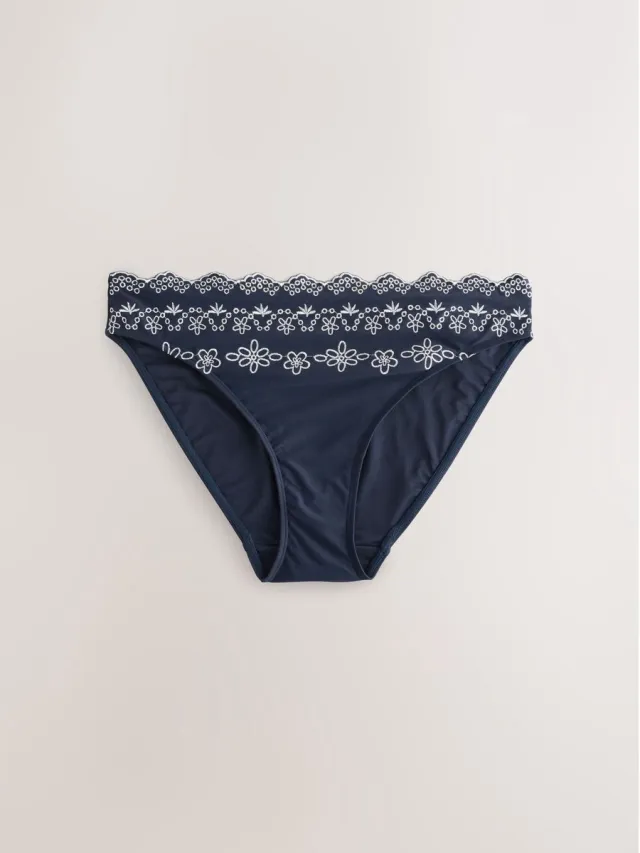 Next Dames - Bikinibroekje met borduursel - Blauw Navy Blue/Cream
