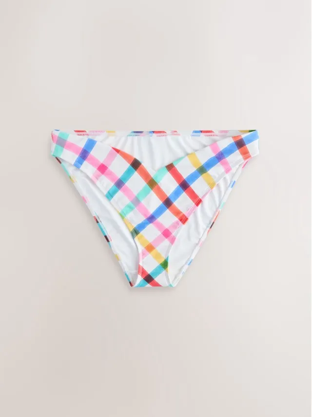 Next Dames - Hoog uitgesneden bikinibroekje met V-uitsnijding aan de voorkant - Wit Multi/White Bright Check