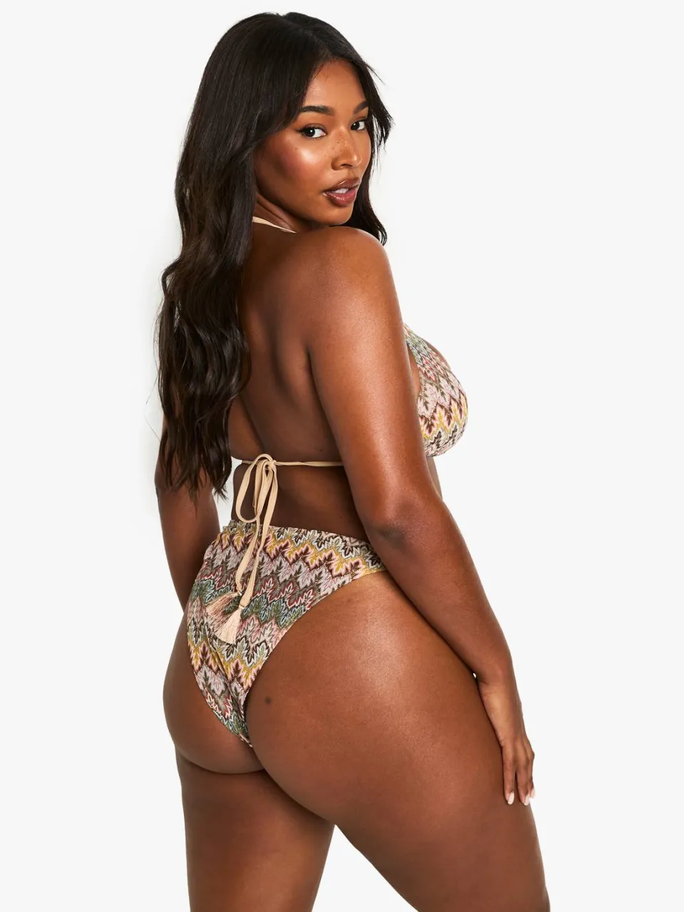 boohoo Dames PLUS ZIGZAG GEBREIDE BIKINI multicolor, foto 2