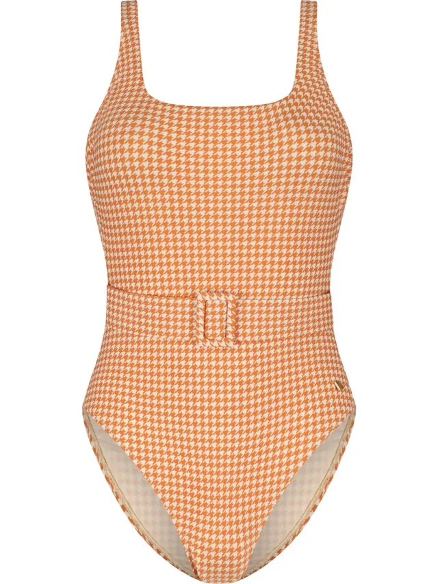 Beachlife Pied De Poule Dames Badpak - Maat 36 (S) Oranje, wit