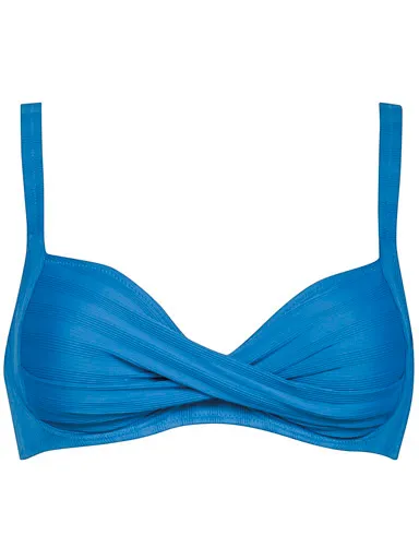 LIDEA Women's Linear Code Cross-Over Bikini Top - Bikinitop - Cup: C, blauw
