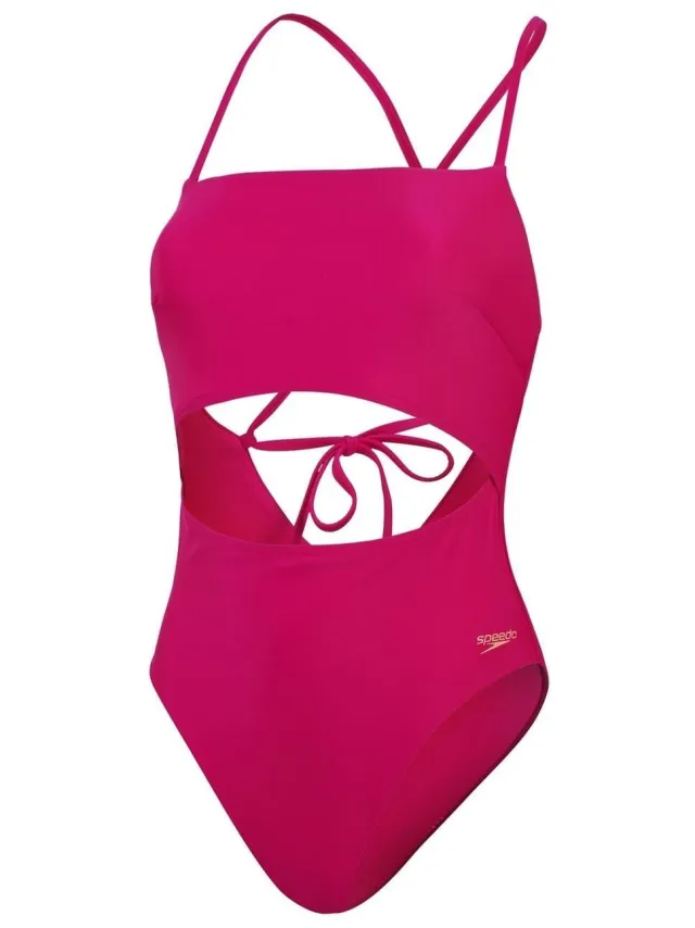 Speedo Dameszwempak met uitsnijdingen en een strik aan de rug (Paars)
