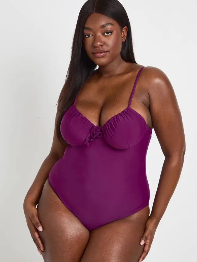 boohoo Dames Plus Badmode Essentials Beugel Badpak Violet