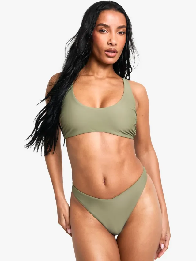 boohoo Dames Zwemkleding Essentials Scoop Bikini Top Kaki