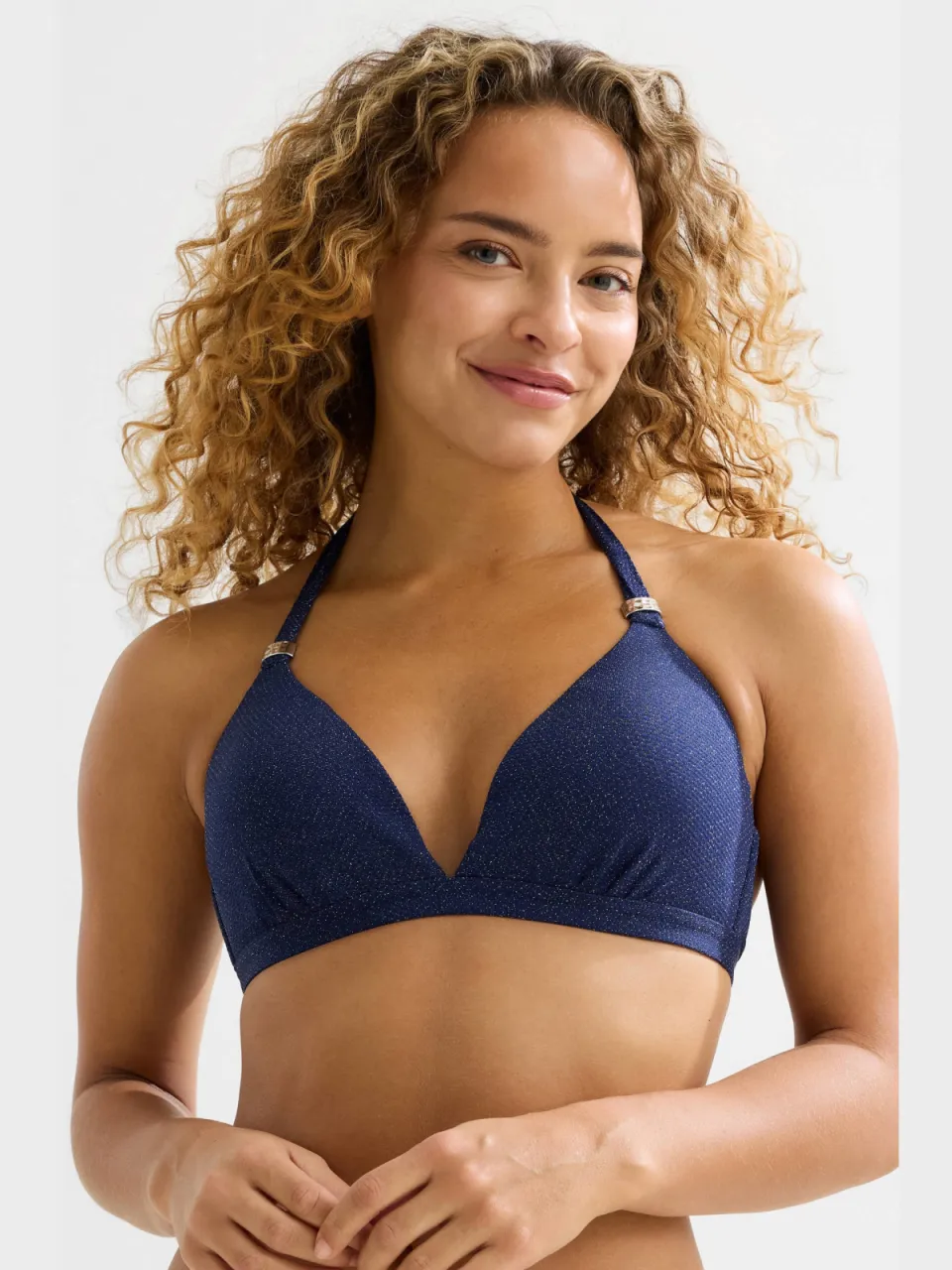BEACHWAVE halter bikinitop met lurex donkerblauw, foto 5