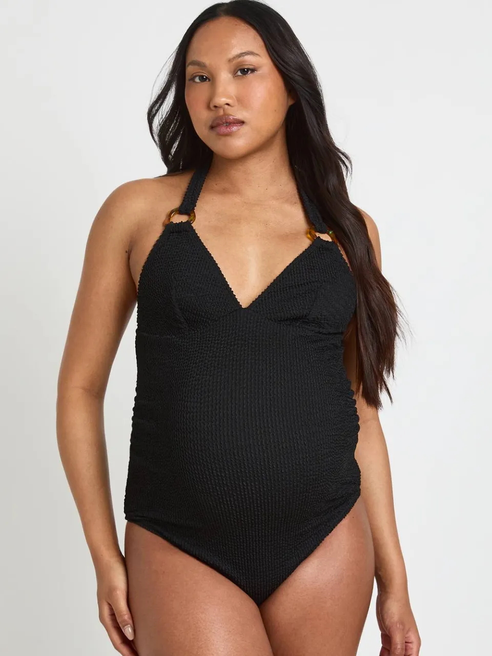 boohoo Dames Zwemsuit Voor Zwangeren Met Crinkle Structuur, Plunge Halslijn En Gerimpeld Detail Zwart
