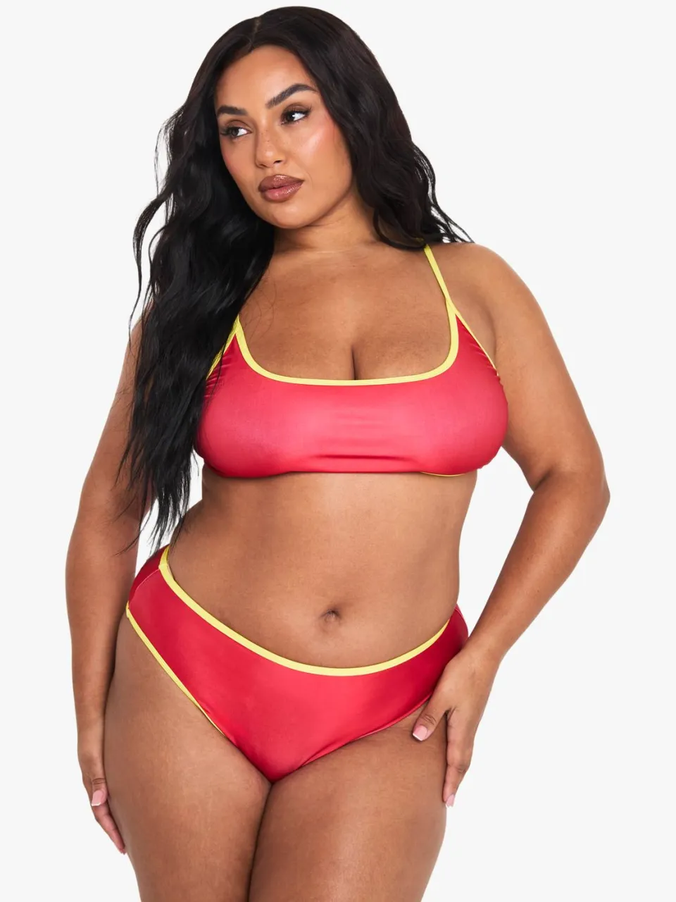 boohoo Dames PLUS bikini set met contrasterende afwerking en hoge taille rood, foto 3