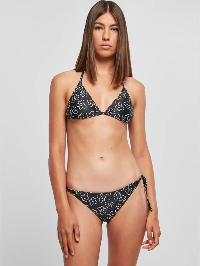 Urban Classics Triangle Pattern blackflower Bikini set - S - Zwart/Wit