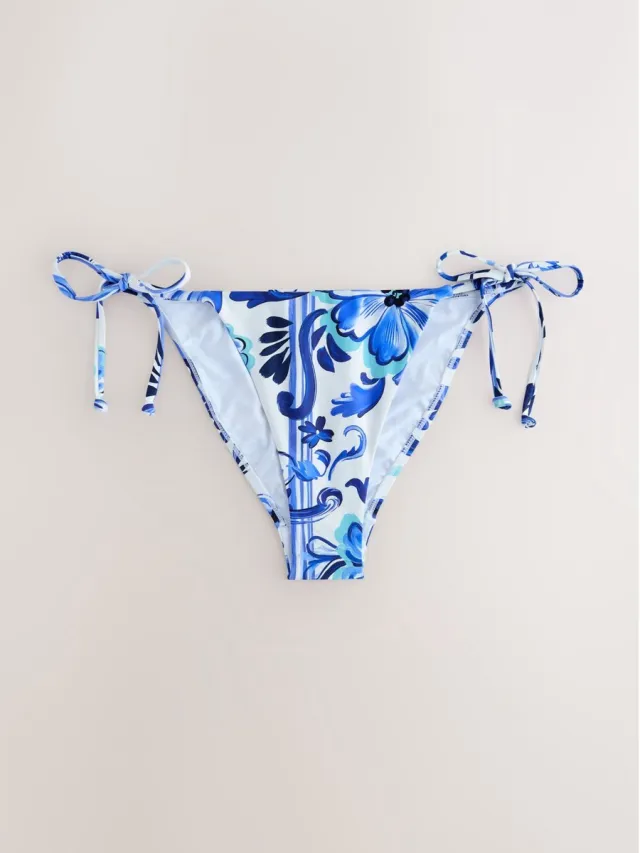 Next Dames - Bikinislip strik zijkant - Wit Blue/White Floral
