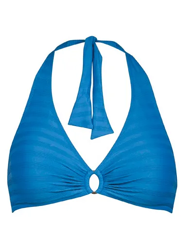 LIDEA Women's Linear Code Halter Bikini Top - Bikinitop - Cup: B, blauw