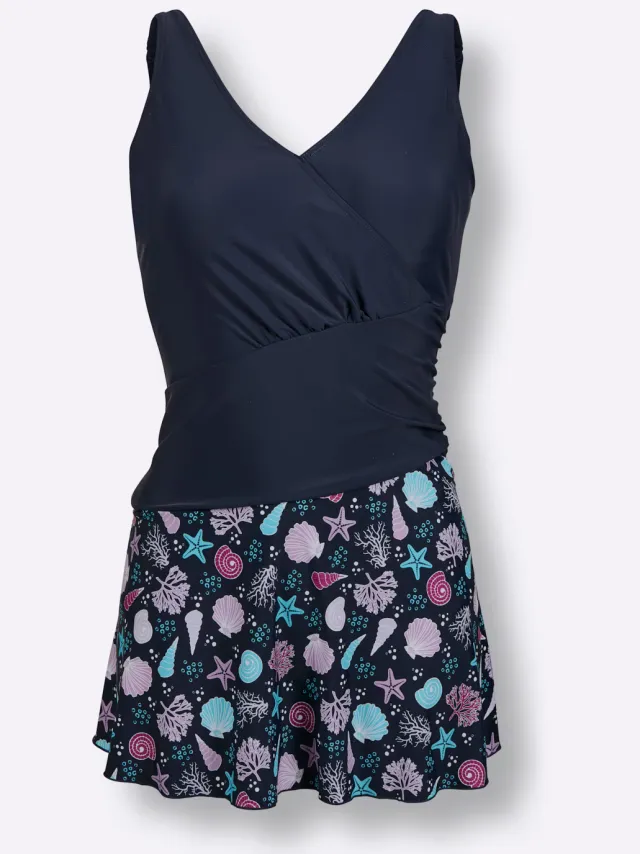 badpakjurk marineblauw met schelpenprint, foto 2