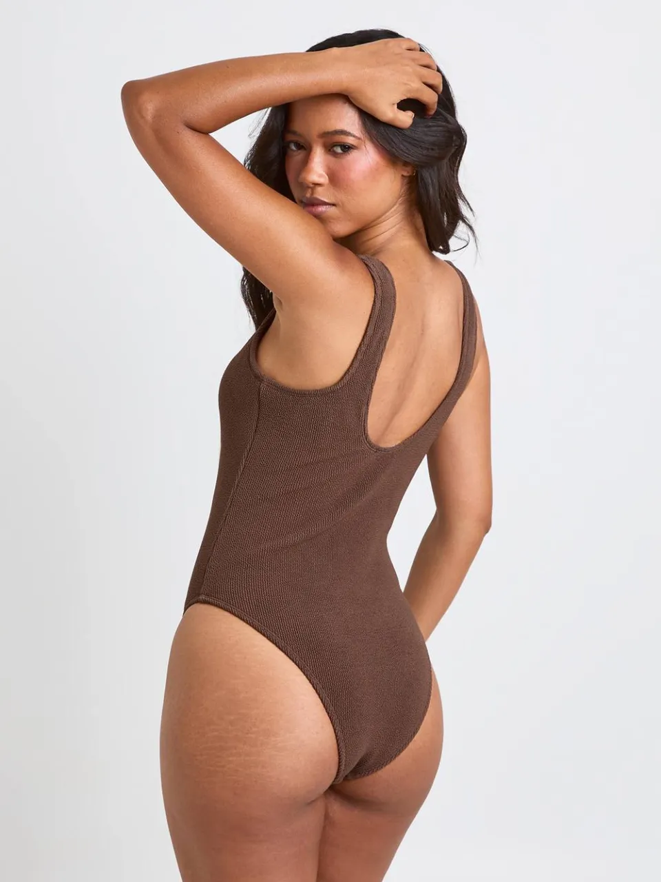 boohoo Dames Gestructureerd Badpak Met Ronde Hals chocoladebruin, foto 2