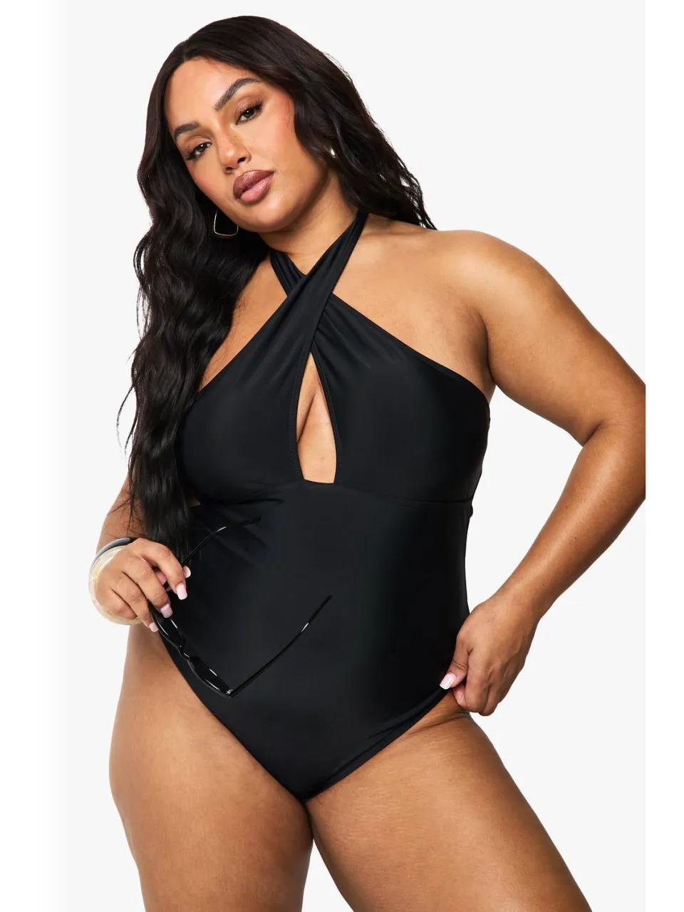 boohoo Dames Plus Buikcontrole Cross Over Badpak zwart, foto 2