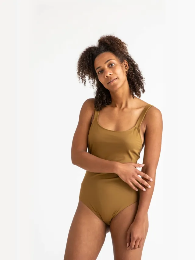 MATONA dames vegan Badpak Bathing Suit Mosgroen Lichtbruin