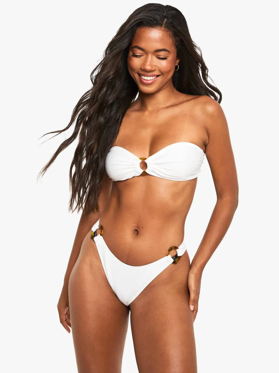 boohoo Dames Resin Hardwear Bandeau Bikini Slipjes wit, foto 3