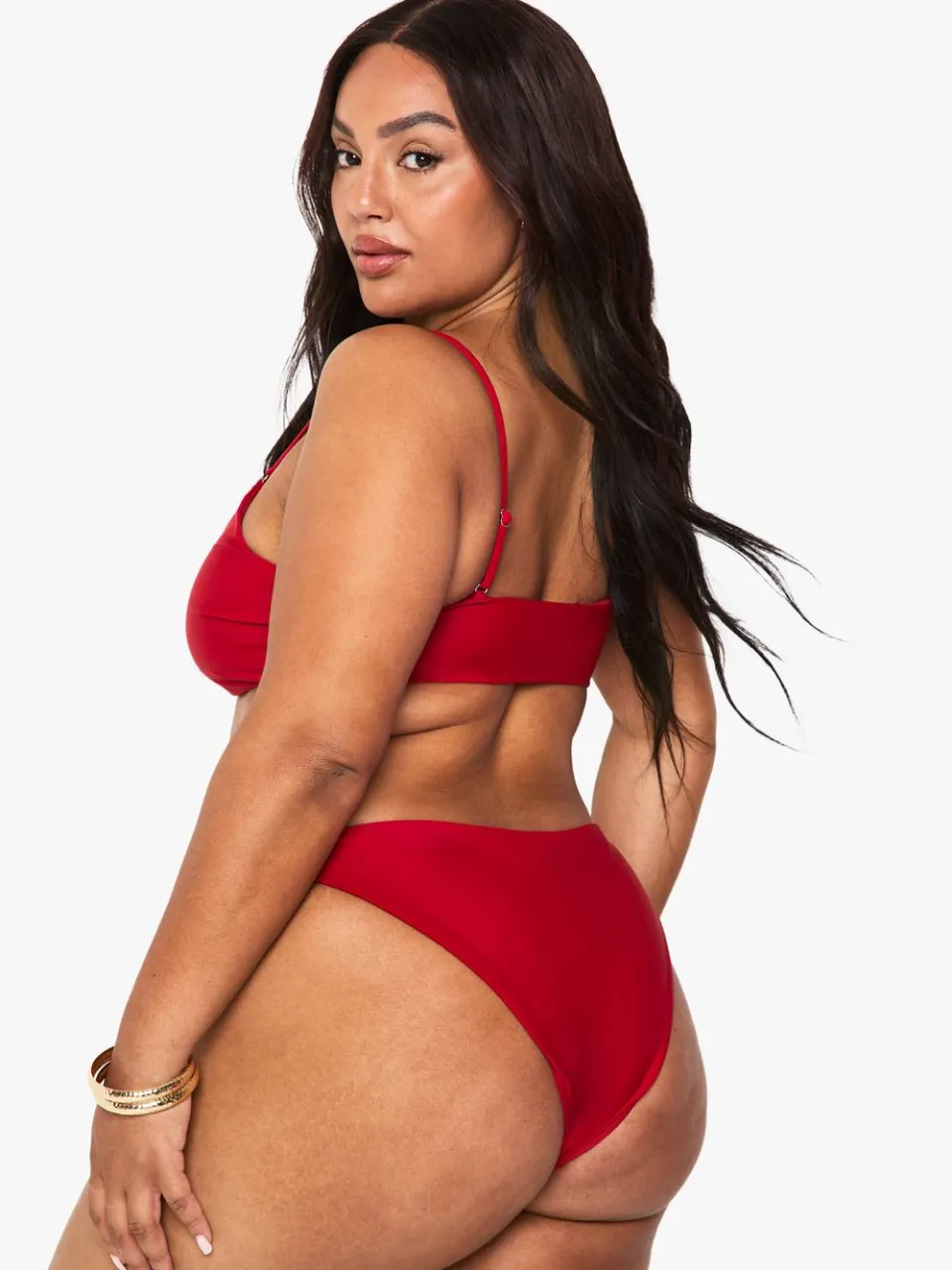 boohoo Dames Plus Zwemkleding Essentials V-front slip rood, foto 2