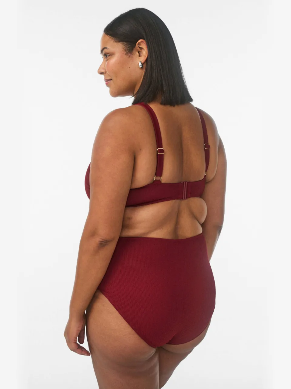 Zizzi high waist bikinibroekje SLINO met ribstructuur donkerrood, foto 3