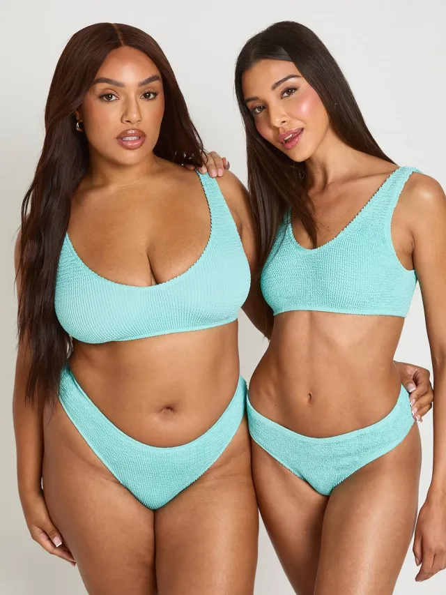 boohoo Dames Premium One Size Fits All Crinkle V-voorpand String Bikinibroekje Aqua