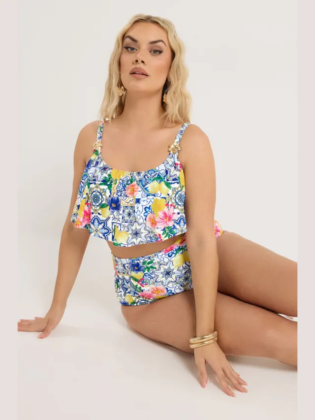 Yours Blauwe Mediterrane Tegel Volant Bikinitop Blue