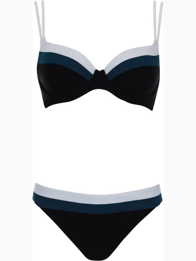 Sunflair Bikini Dames – Zwart/Wit/Blauw – Voorgevormde Cups & Beugel – Sportieve Look – Verstelbare Bandjes – Maat 42 B-Cup