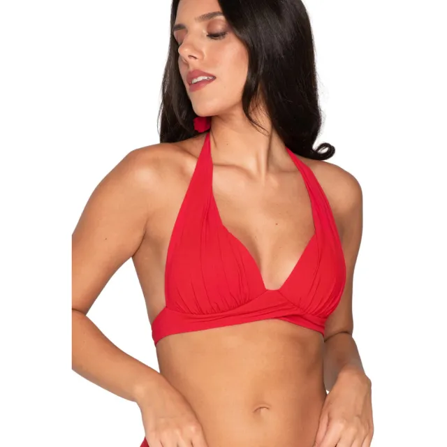 Luna Splendida plissée driehoekige bikinitop rood
