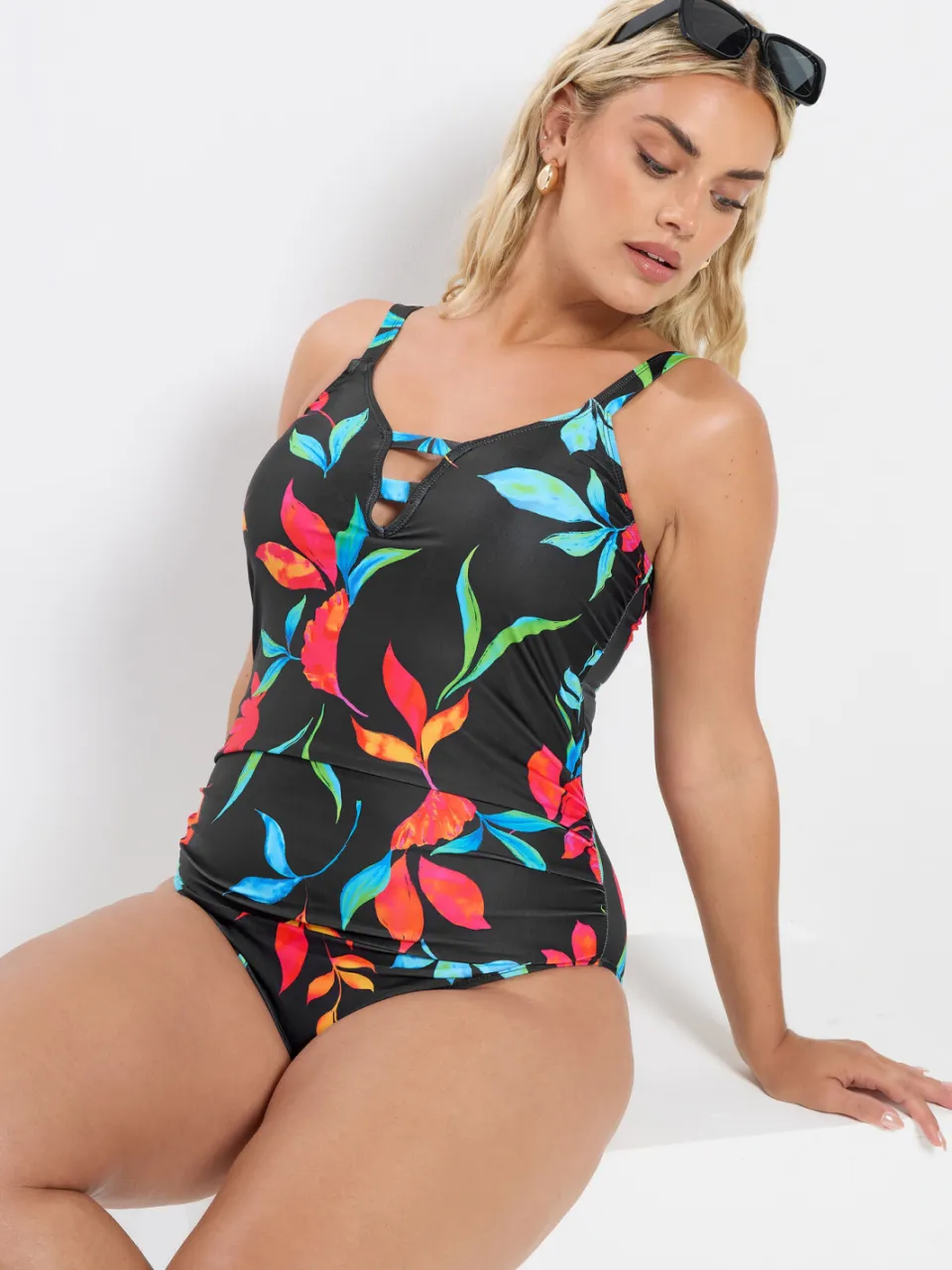Yours Zwart Badpak Met Bloemenbandjes Black