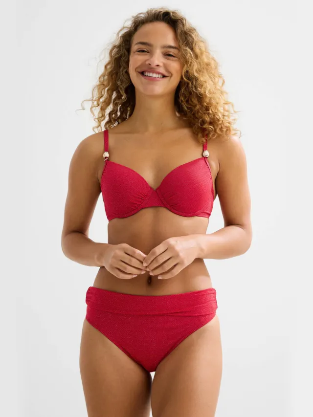BEACHWAVE omslag bikinibroekje met lurex en textuur rood