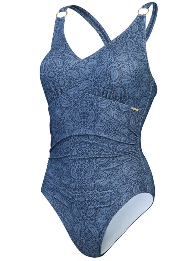 Speedo dames V-hals shaping badpak printed blauw