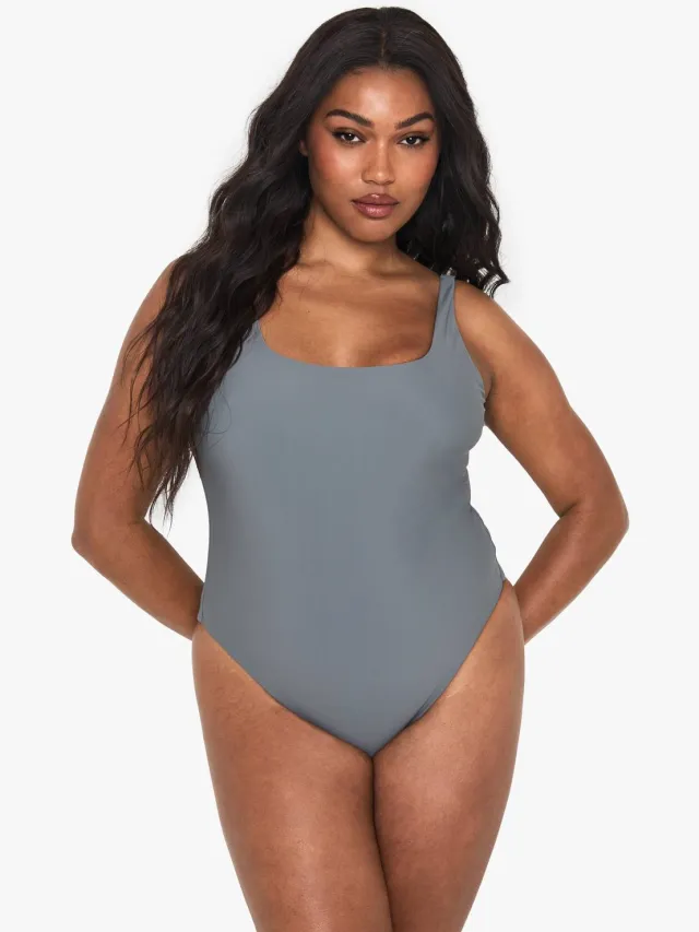 boohoo Dames Plus-size badpak met vierkante halslijn leisteen, foto 2