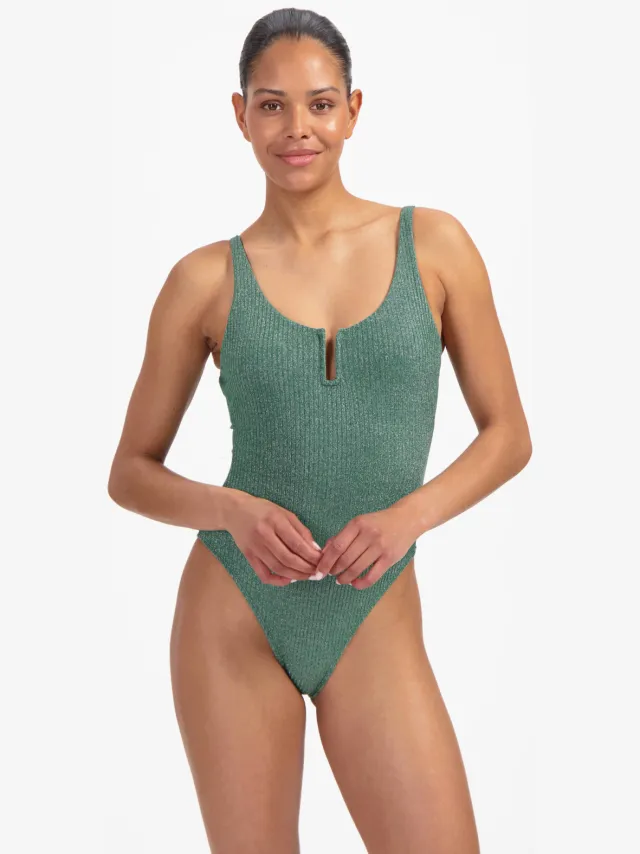 Beachlife badpak met lurex en textuur groen